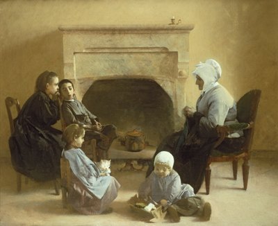 Famiglia seduta intorno a un focolare da Henri Jules Jean Geoffroy